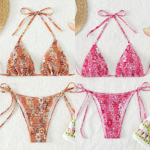 Dame trekant bikini med trendy flæsedesign Skovae