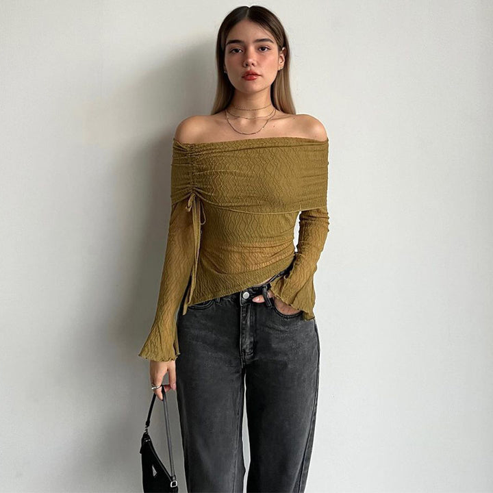 Dame Off-Shoulder top med delikate flæse detaljer Skovae