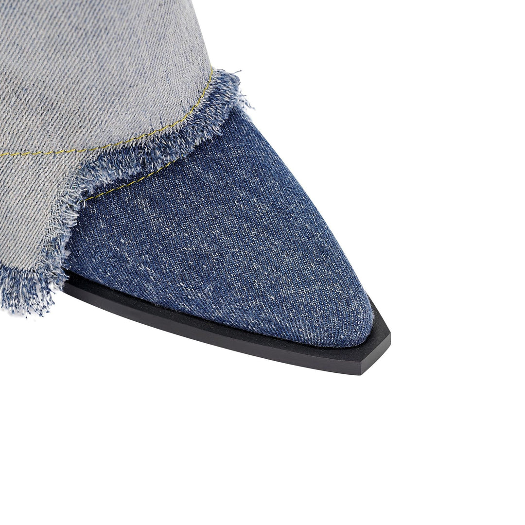 Femme Distressed Denim Over-knæet Mode Støvler Stilla