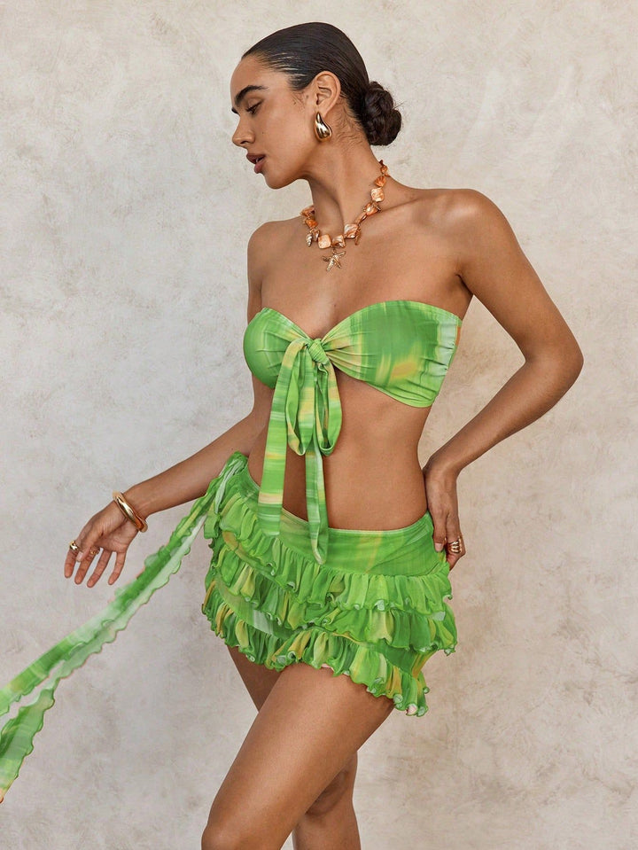 Dame Bandeau-bikini med moderne ruffle-detaljer Skovae