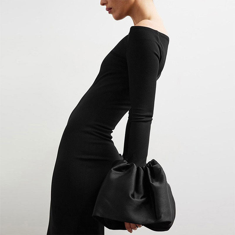 Dame Elegant Langærmet Maxikjole med Off-Shoulder Uddybning og Flæsedetaljer Skovae
