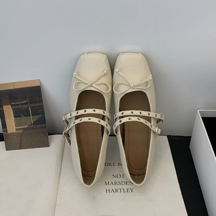Dame Mary Jane Ballerinas med kvadratisk tåparti og dobbelt justerbare remme Stilla