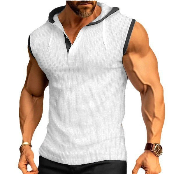 Herrer ærmeløs Polo-Shirt med hætte og strikstruktur Stilla