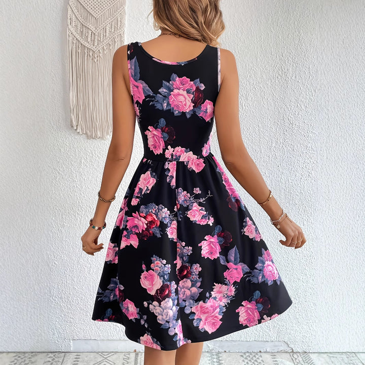 Dame sommerkjole med floral snit og A-linje design Stilla