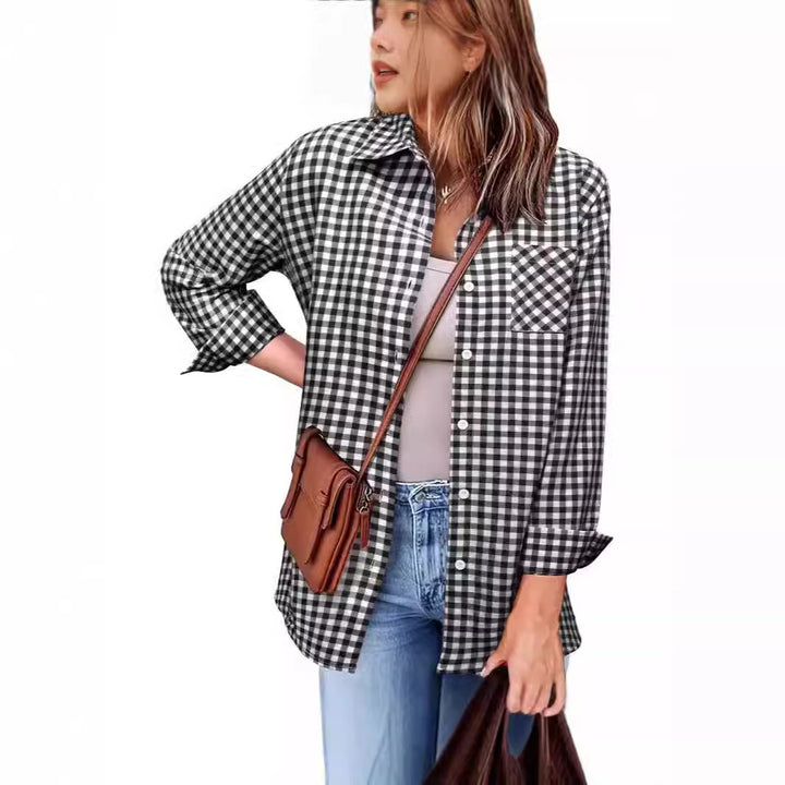 Femme Button-Up Gingham Check Shirt Stilla