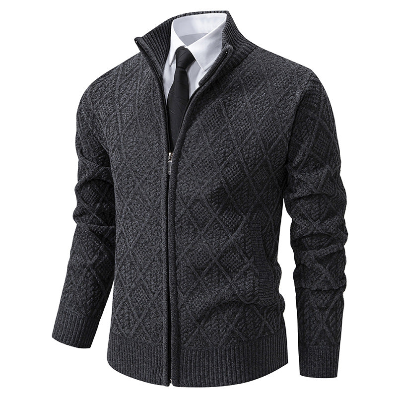 Herre Elegant Diamant Strik Zip Cardigan Stilla