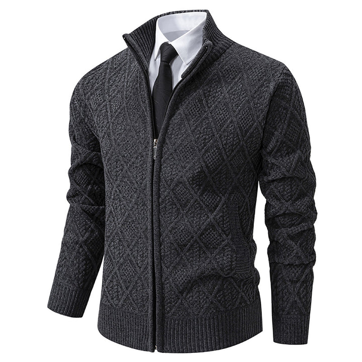Herre Elegant Diamant Strik Zip Cardigan Stilla