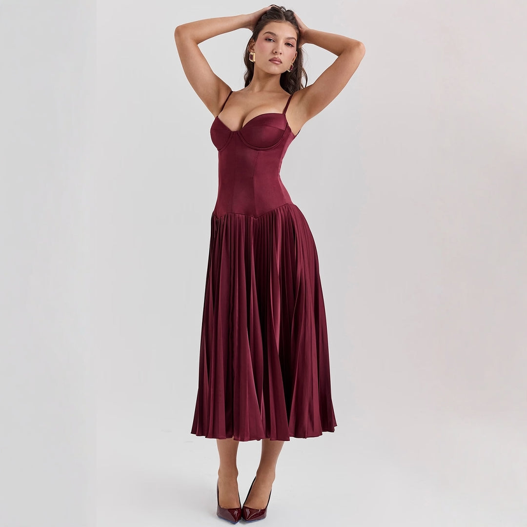 Damer Elegant Maxi Kjole med Korset Top og Flared Nederdel Skovae