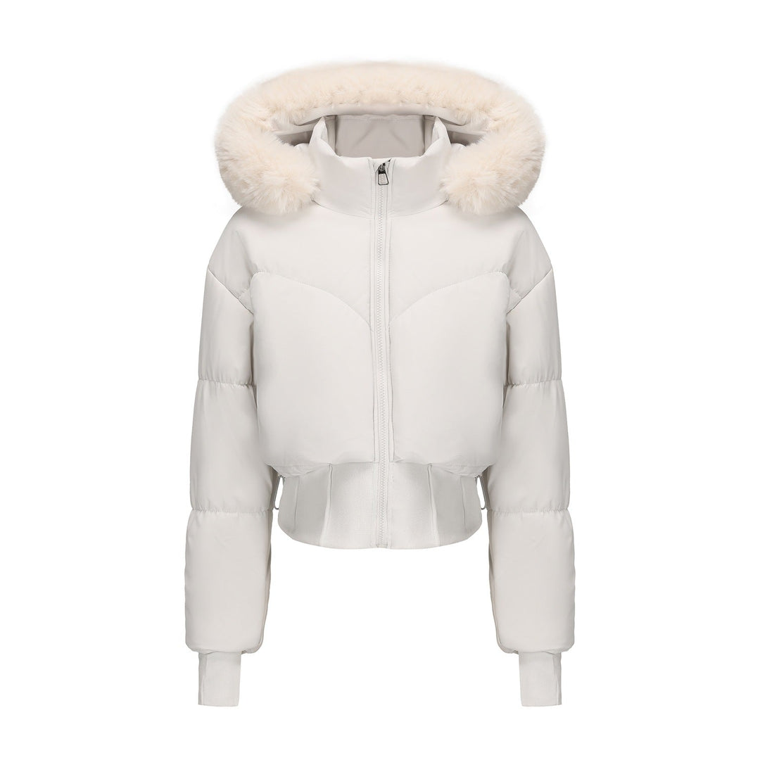 Dame cropped dunjakke med aftagelig hætte og faux fur kant Stilla