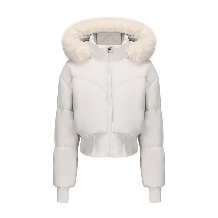 Dame cropped dunjakke med aftagelig hætte og faux fur kant Stilla