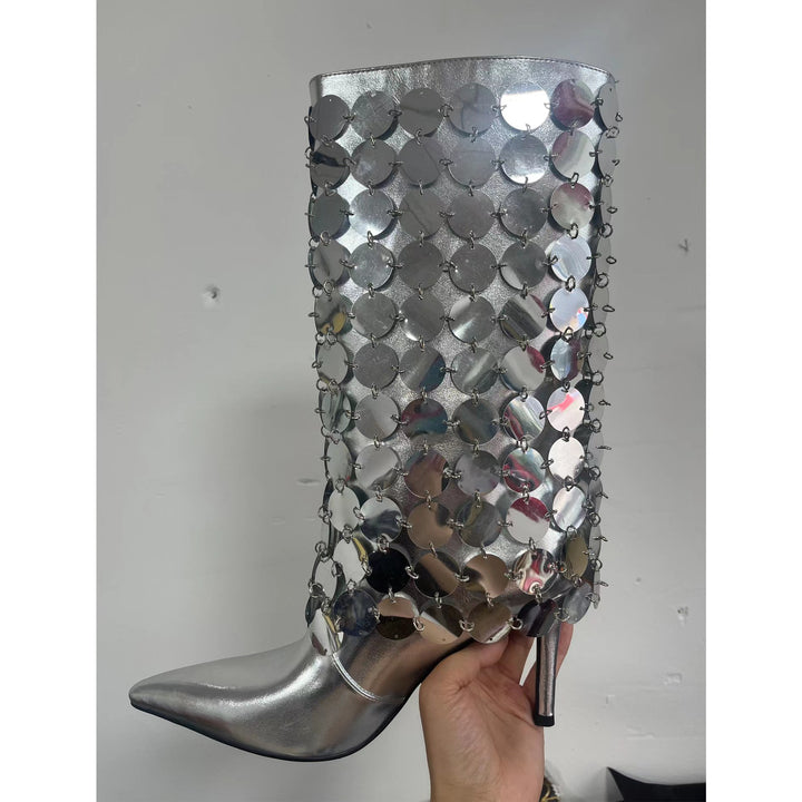 Femme High-Stiletto Metallic Overlay Ankelstøvler Stilla