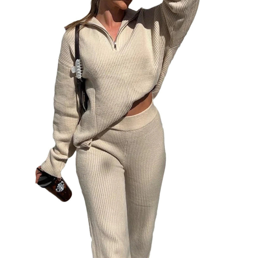 Stilla | Komfortabel Krave Langærmet Strikket Sweater Sæt
