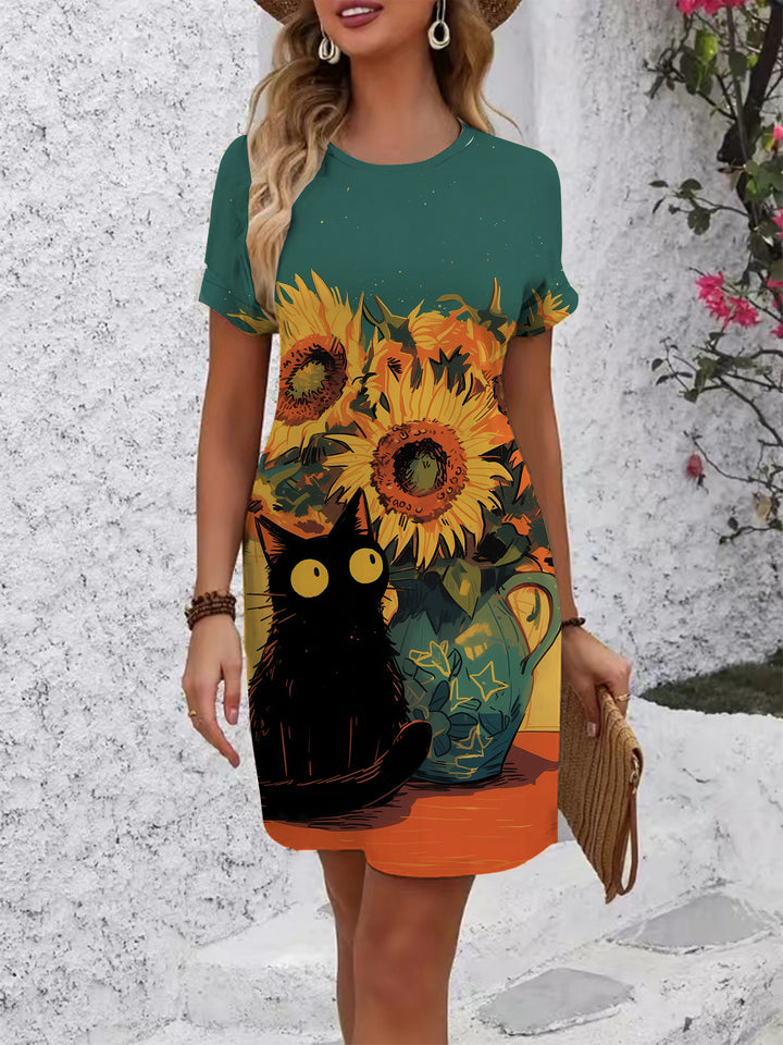 Dame T-Shirt kjole med blomsterdesign og behagelig pasform Skovae