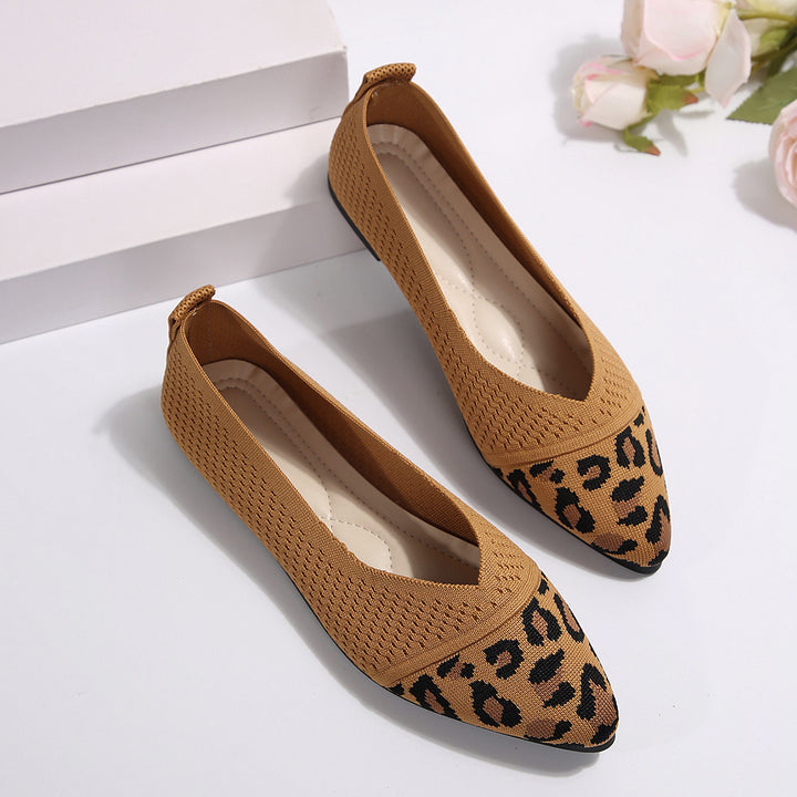 Dame elegante spidse Ballerinas med hulmønster og leopardmønster Stilla