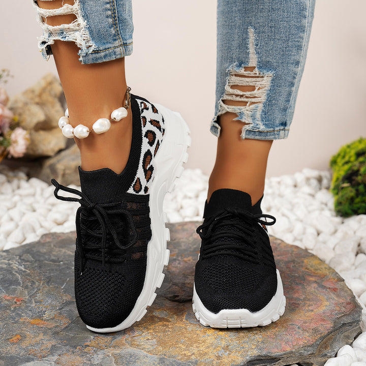 Dame Sporty Sneakers med luftig strik-overflade og moderigtig dyretryk Stilla