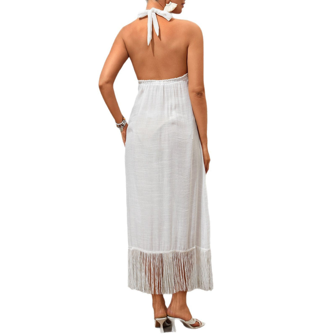 Dame Strandkjole med frynset kant og halterneck design Stilla