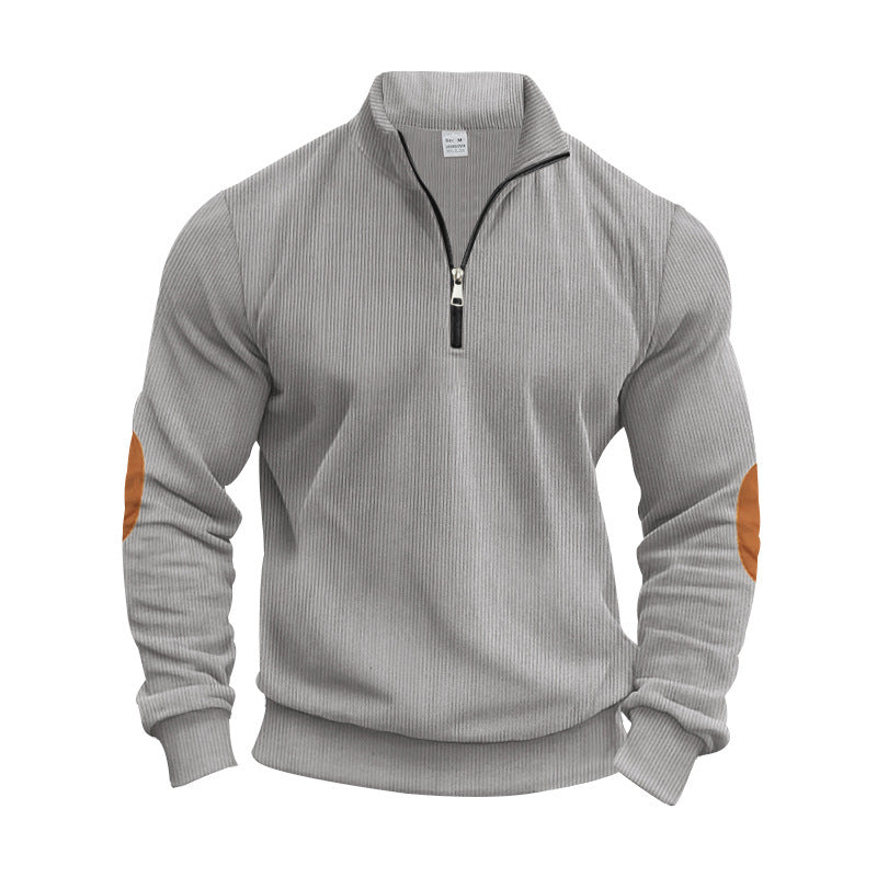Herrer moderigtig pullover med ståkrave og læderdetaljer Stilla