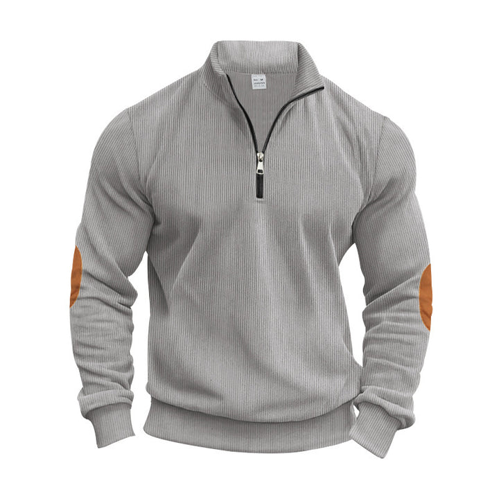 Herrer moderigtig pullover med ståkrave og læderdetaljer Stilla
