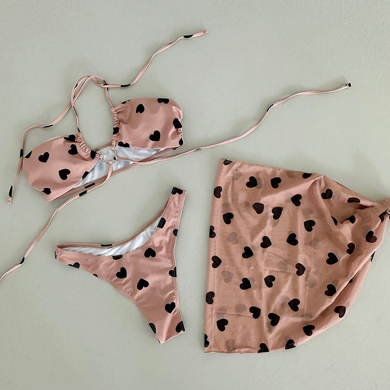 Femme Hjerteprint Bikini-sæt med flydende Nederdel Stilla
