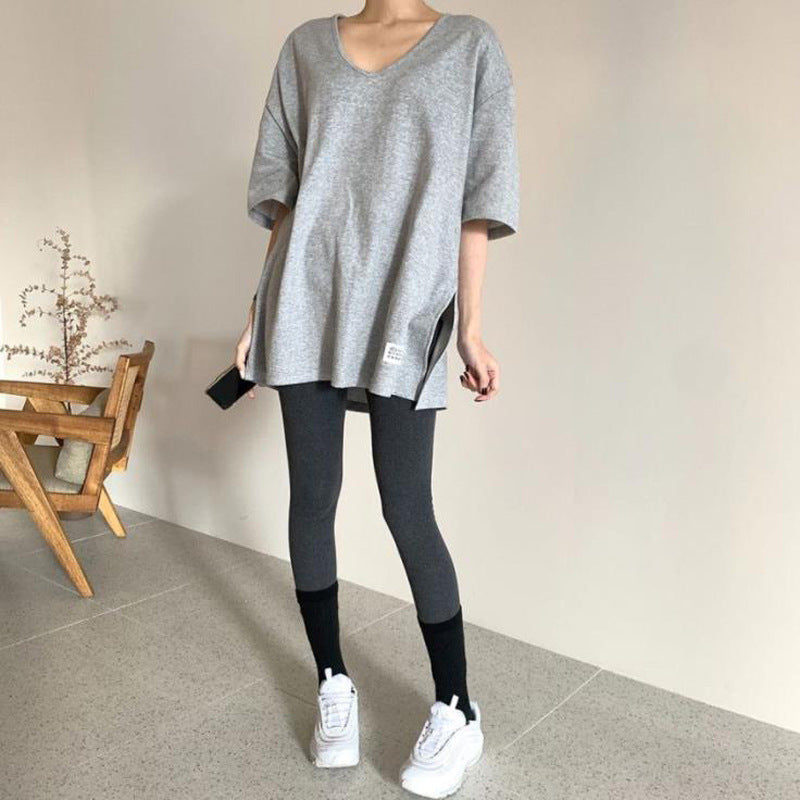 Dame Oversized Rundhalset T-shirt med opfoldede ærmer Stilla