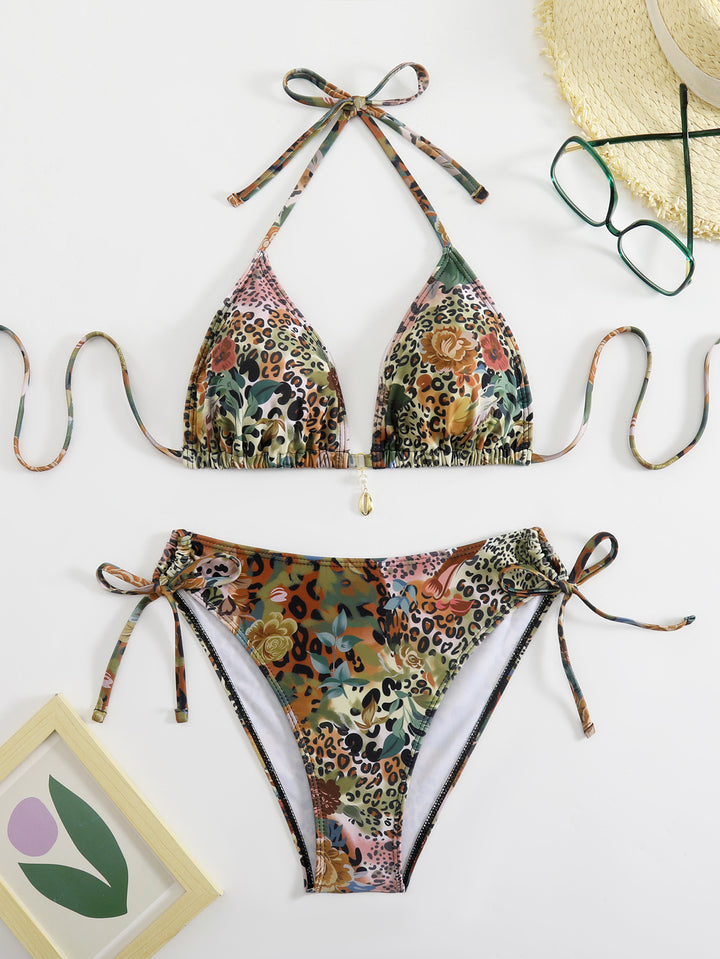 Dame triangle bikini med floral og animalistisk design Skovae