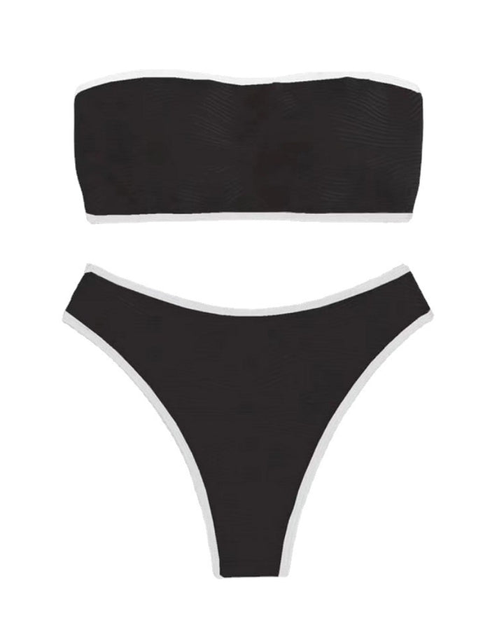 Dame Bandeau Bikini-sæt med struktureret design og kontrastfarvede afslutninger Stilla