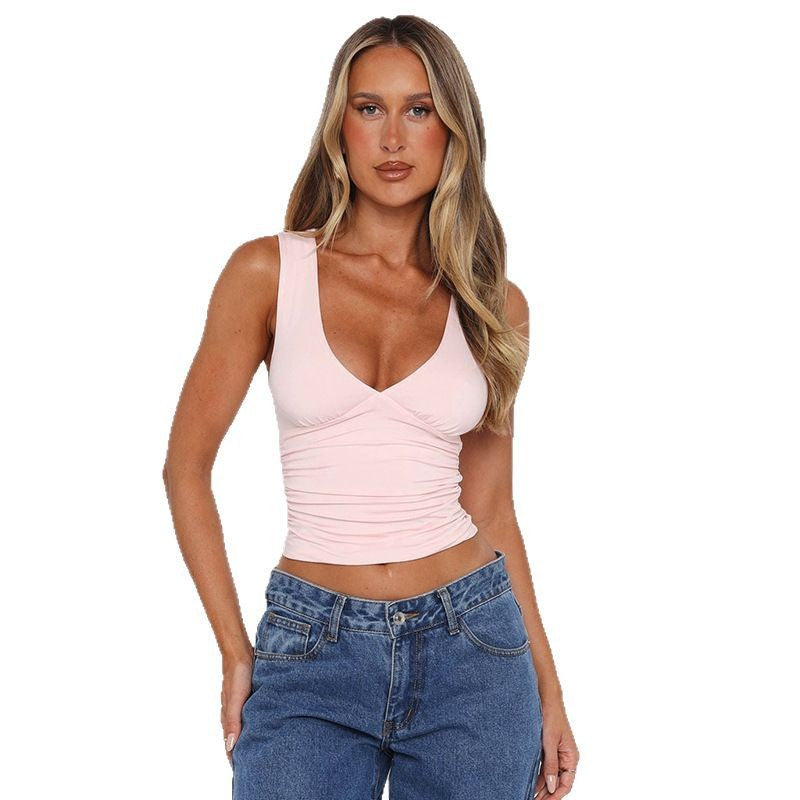 Dame V-hals Tanktop med rynkning Stilla