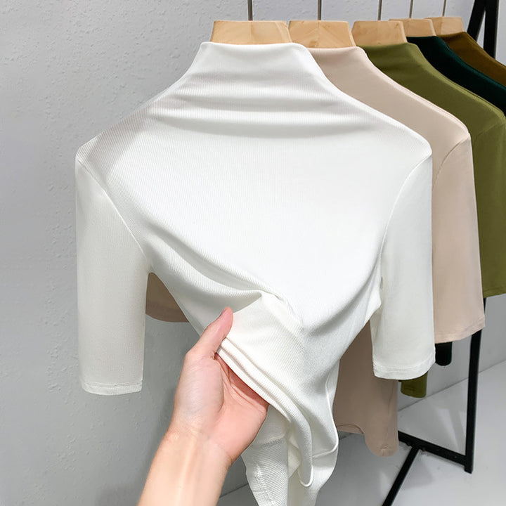 Dame Kortærmet Turtleneck Top i strækbart materiale med figursyet snit Stilla