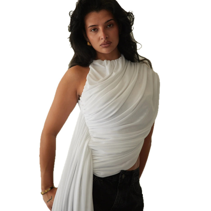 Damer Elegant asymmetrisk top med draperinger Skovae