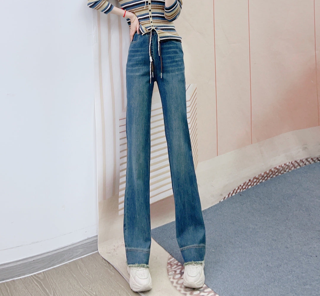 Dame Flared Jeans med elastisk talje og moderigtige frynser Stilla