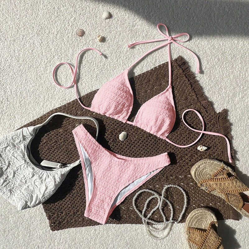 Dame Triangel-Bikini med moderne knudedesign og struktureret tekstur Skovae