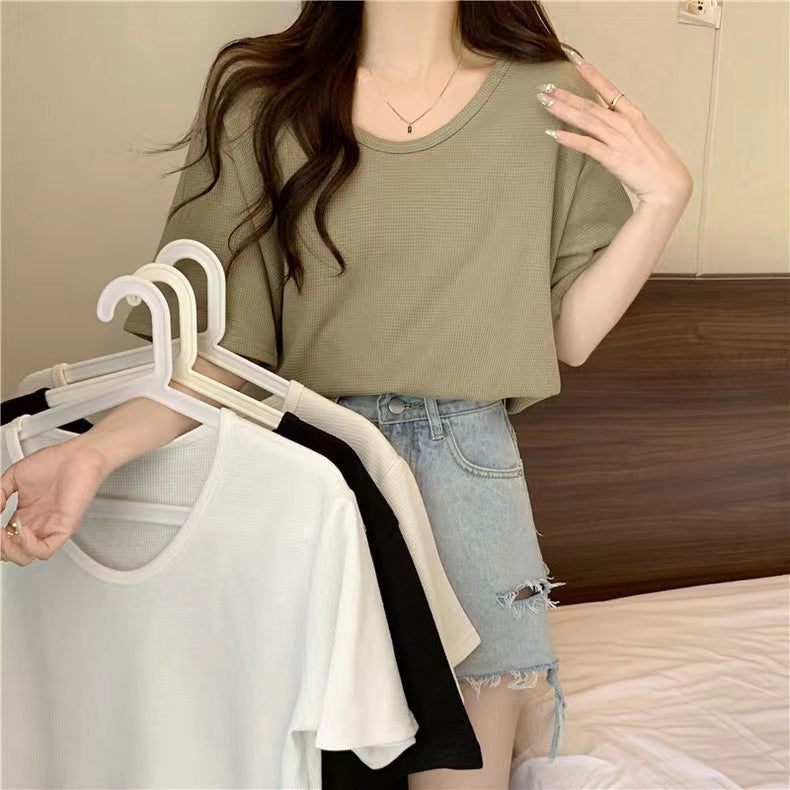Dame Relaxed Fit Vaffelstrik T-Shirt Stilla