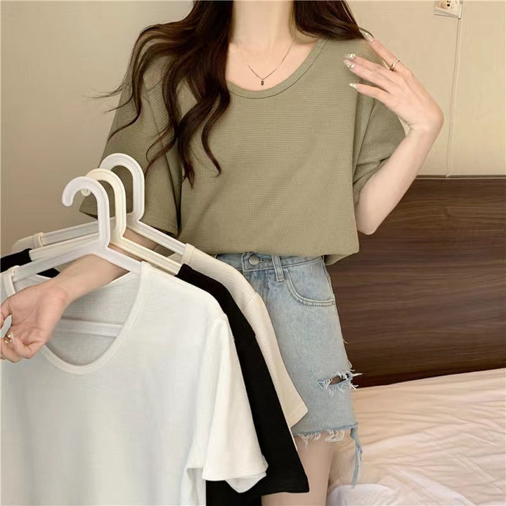 Dame Relaxed Fit Vaffelstrik T-Shirt Stilla