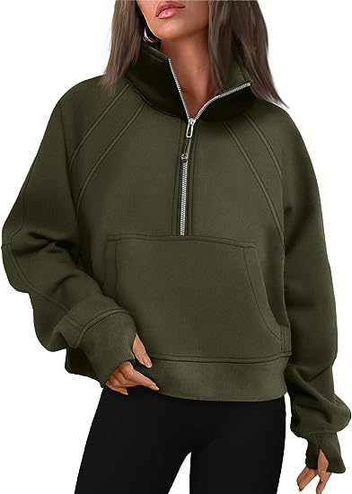 Dame Sporty Sweatpullover med halvdelskning og kængurulomme Stilla