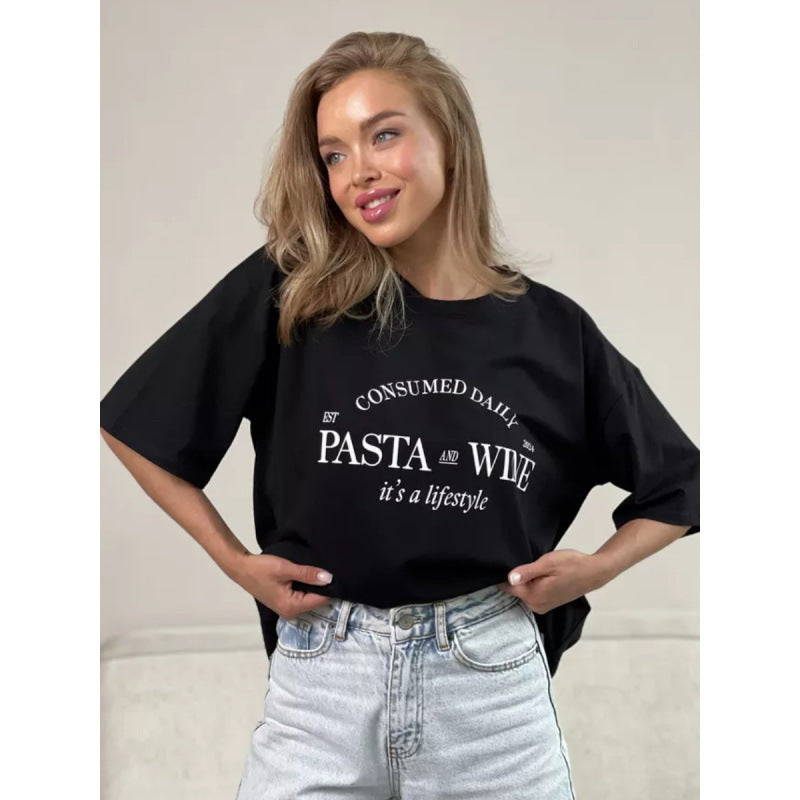 Dame T-shirt med inspirerende livsstilstryk og løs pasform Stilla
