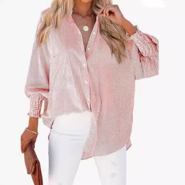 Damer Oversize Skjortebluse med modetræk og stribemønster Stilla