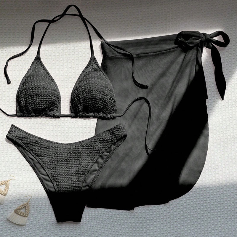 Dame Bikiniset med struktureret overflade og elegant omslagsskørt-optik Skovae