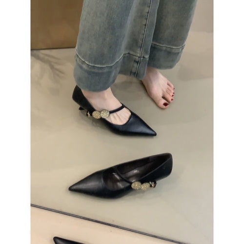 Kvinder Elegante Spidse Tå Ballerinas med Dekorativt Dobbelt Spænde Stilla