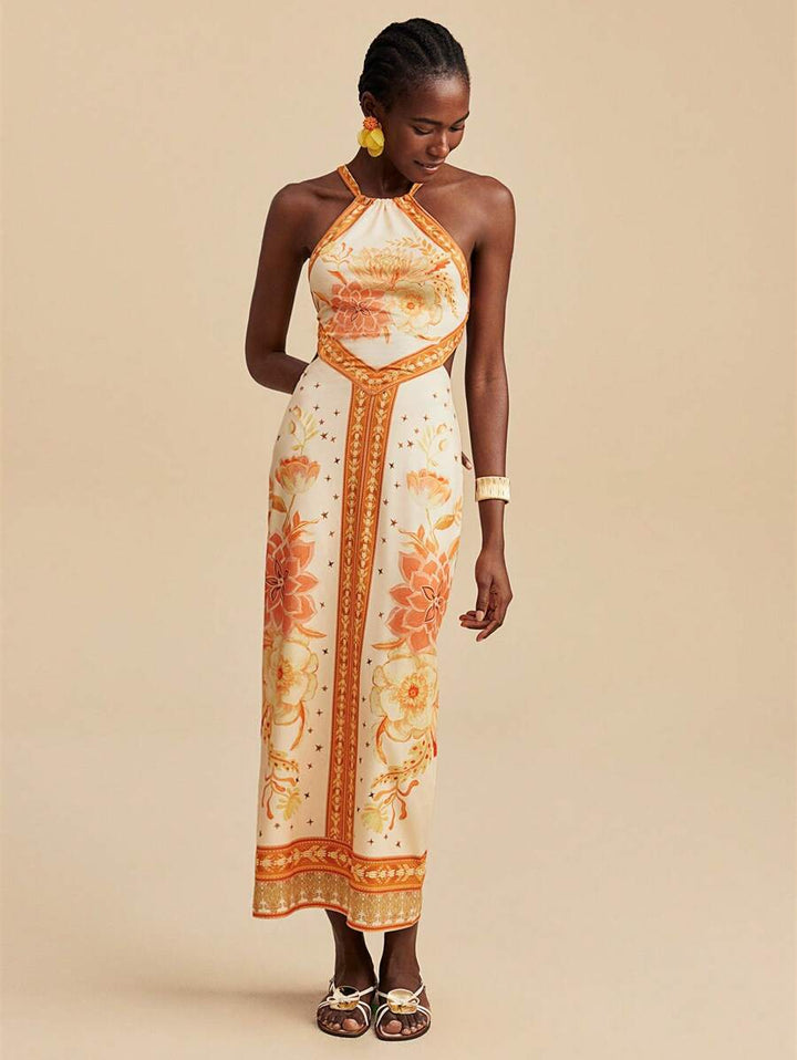 Kvindernes maxi kjole med eksklusiv halterneck design og blomsterprint