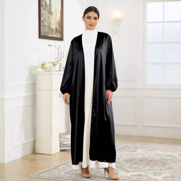 Dame Elegant Langærmet Kimono-Jakke i Satin Stilla