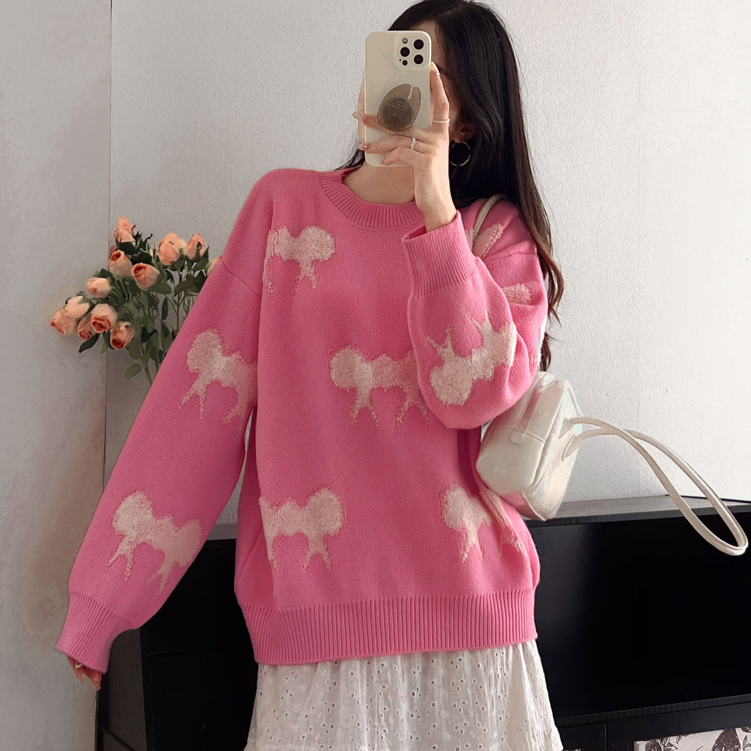 Damer Mønstret Sweater med Stilfuldt Dyremotiv og Casual Snit Stilla