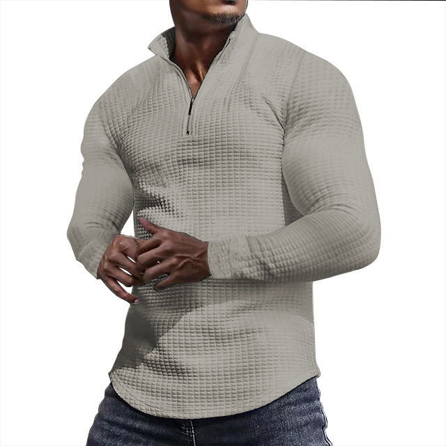 Herrer Sporty Langærmet T-shirt med struktureret overflade og moderne stålkrave Stilla