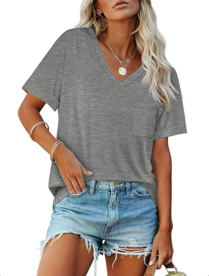 Dame Fritid V-Udskærings Lommer T-Shirt Stilla