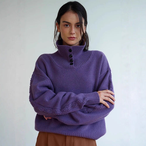 Kvinders fashionable turtleneck sweater med knapdetaljer Stilla