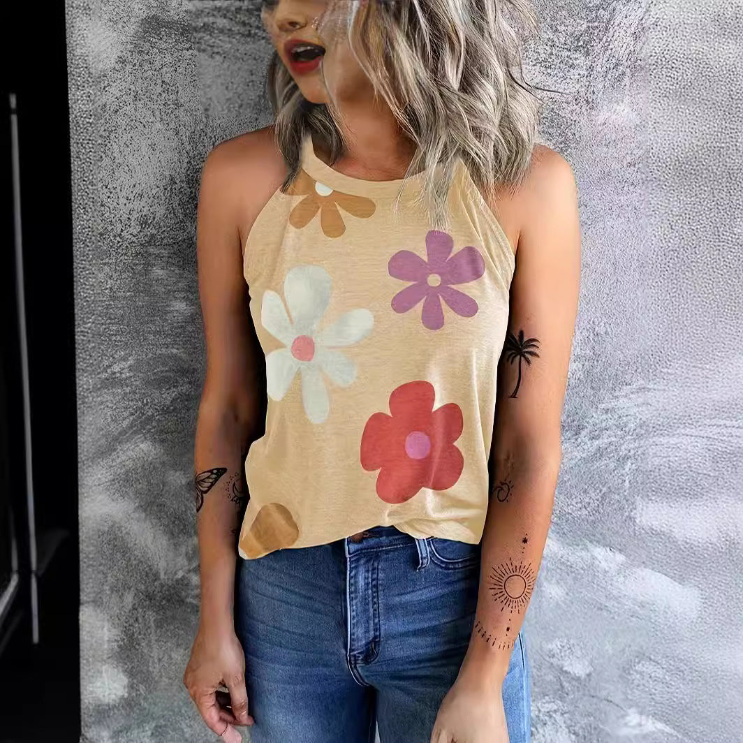 Dame afslappet tanktop med blomstermønster Stilla