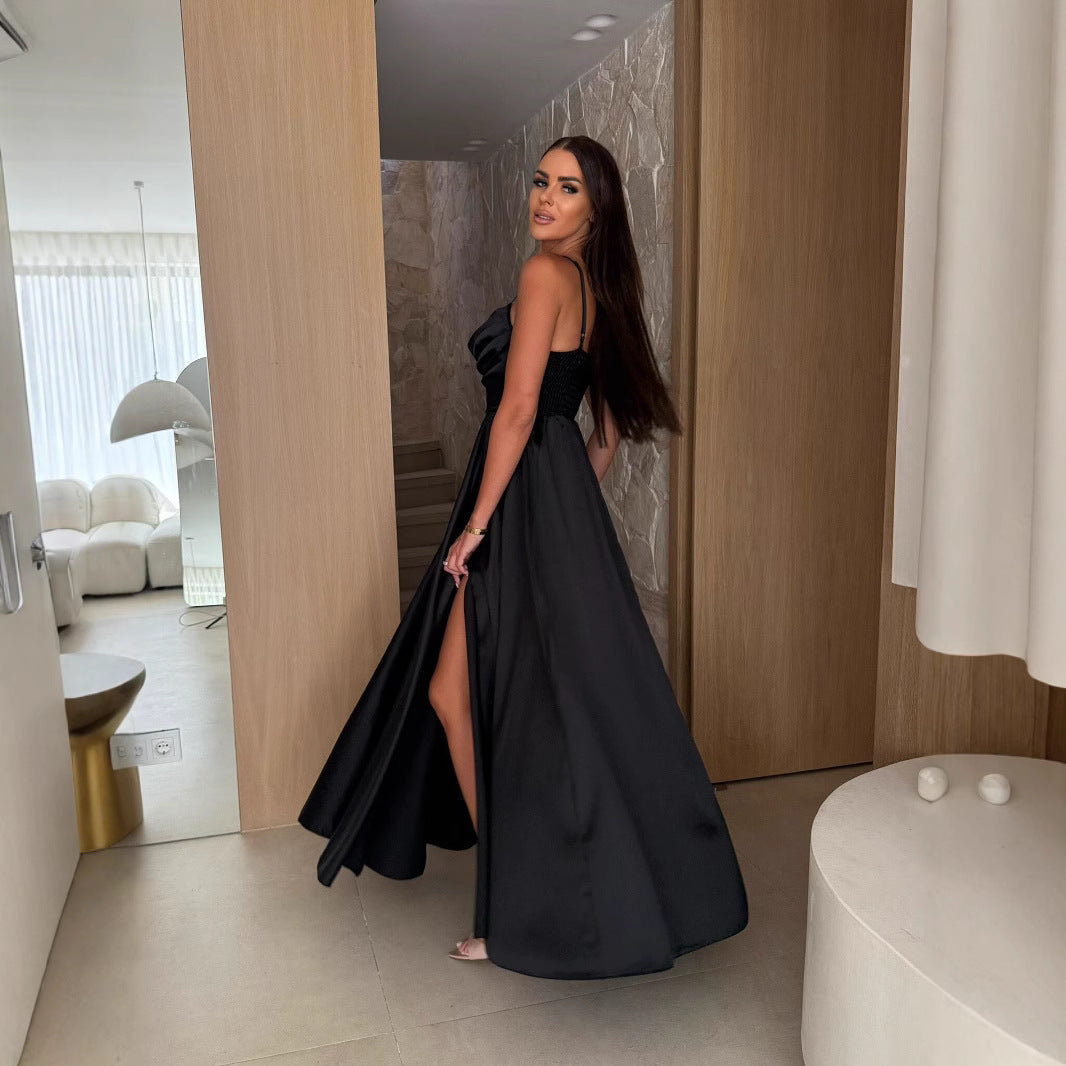 Dame Maxi Aftenkjole med elegant Drapée-design og sidelæg Stilla