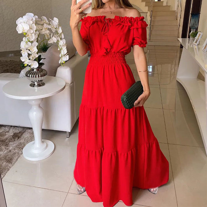 Femme Off-Shoulder Rüschentier Maxi-Kjole Stilla