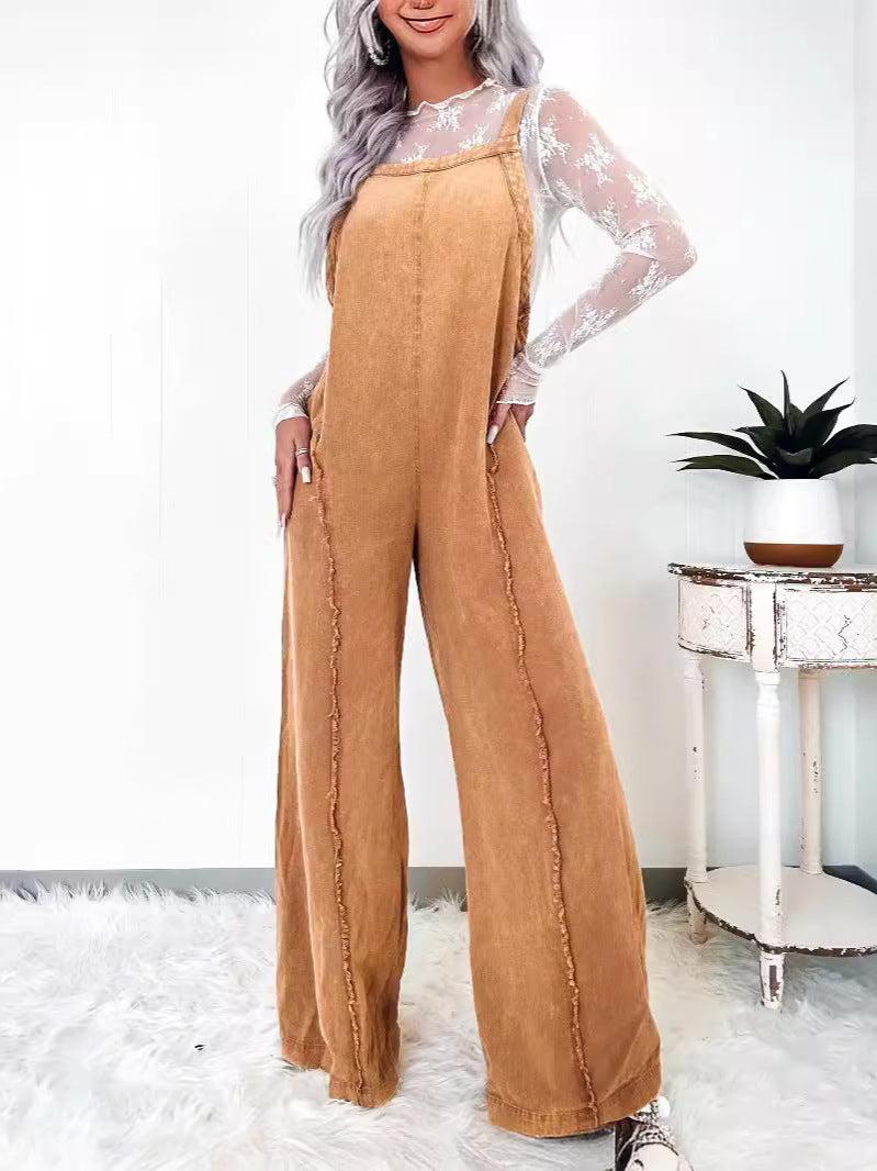 Dame Denim Bukser med bredt ben og mode detaljer Stilla
