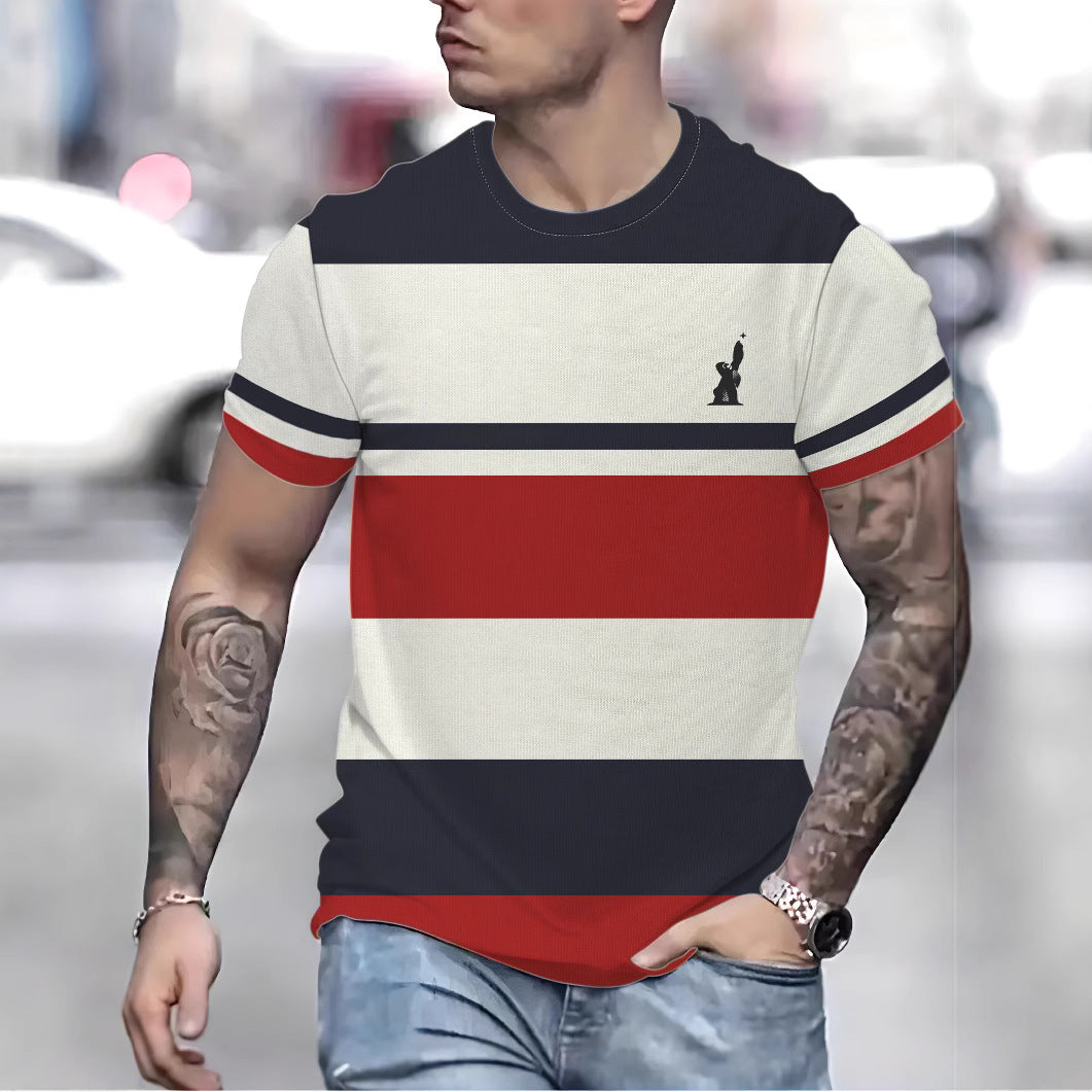 Herren T-shirt med moderne stribemønster og åndbart bomulds kvalitet Stilla