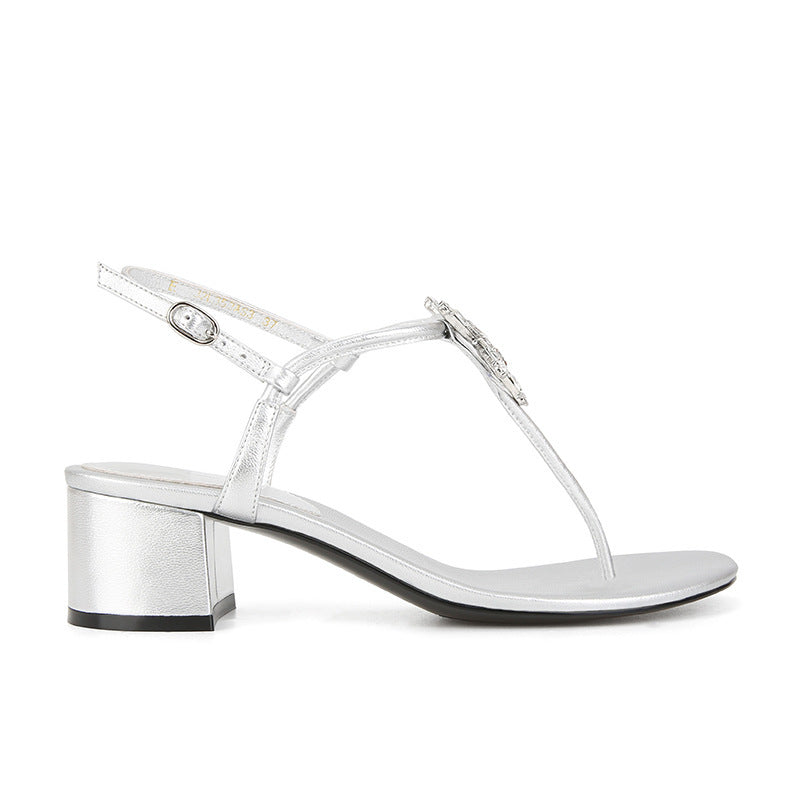 Dame elegante blokhæle T-rem sandal med strass-aksent Stilla